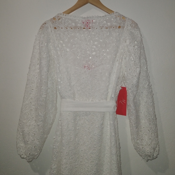 NWT MONIQUE LHUILLIER White Lace Blouson Dress - Picture 10 of 10